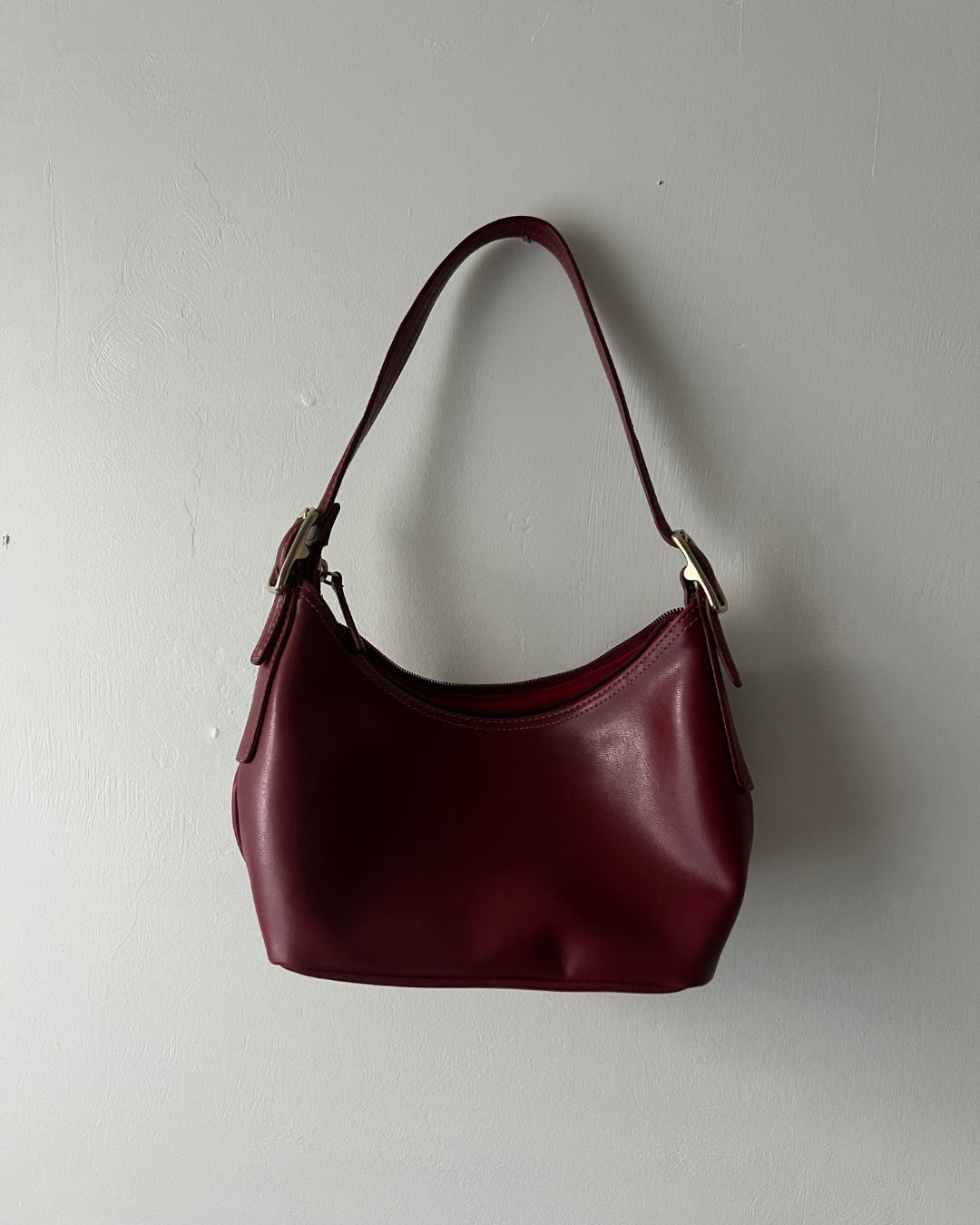 Cherry Red Leather Purse with Gold Hardware