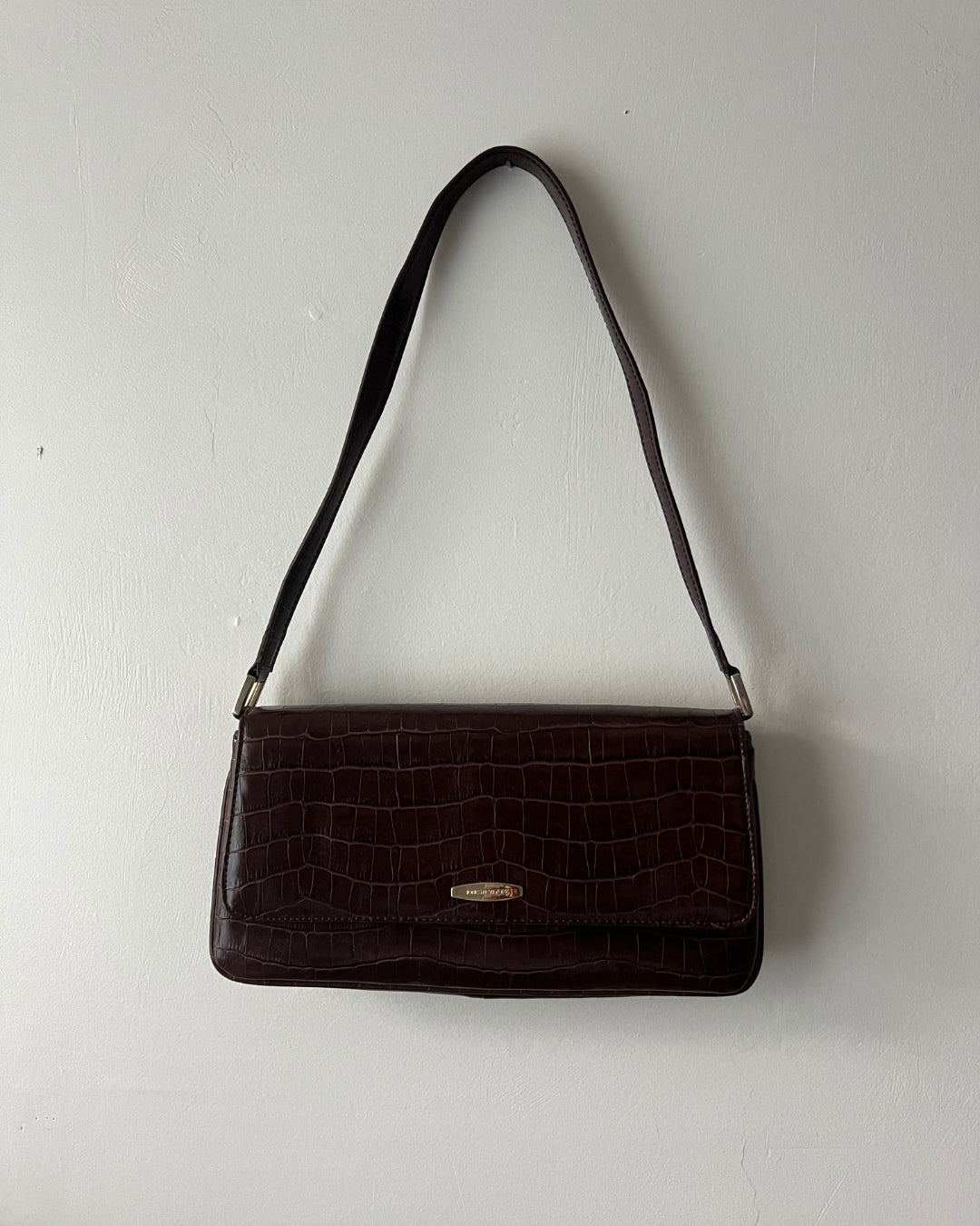 Espresso Brown Croc Print Purse with Silver Hardware